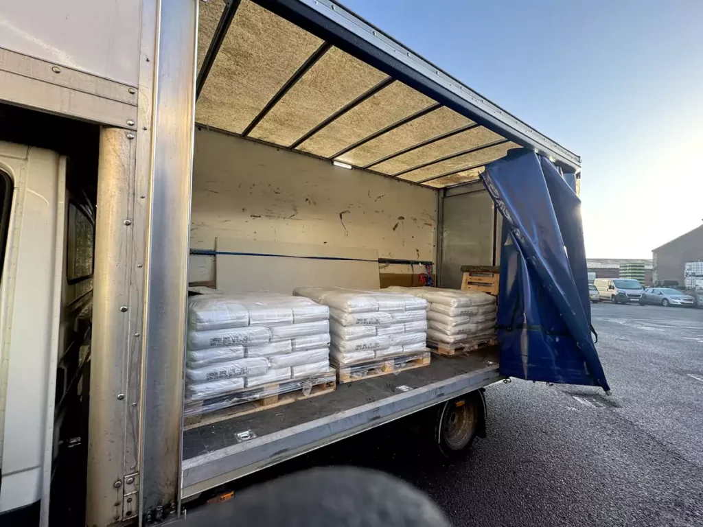 crucial transport curtainside luton van with pallet load
